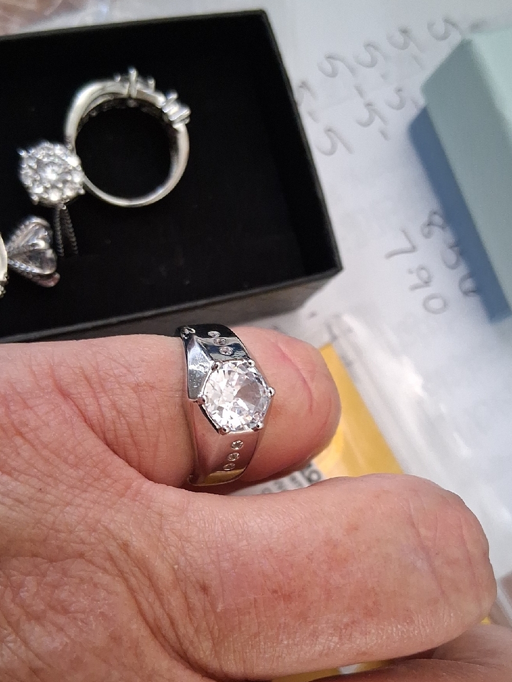Classic Silver-Tone White Crystal Solitaire Ring - Women's Jewelry